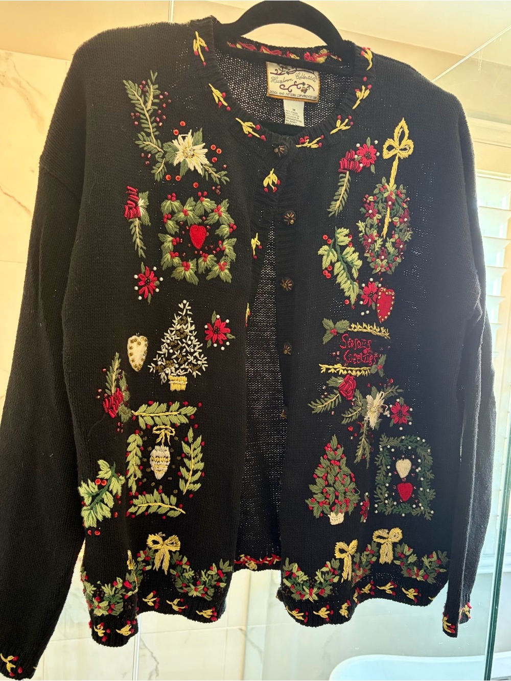 Vintage Black Embroidered Holiday Cardigan